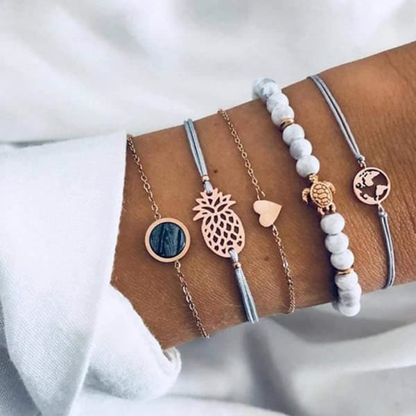 Armband i form av en gyllene ananas för kvinnor och tjejer - Curb - Jonc