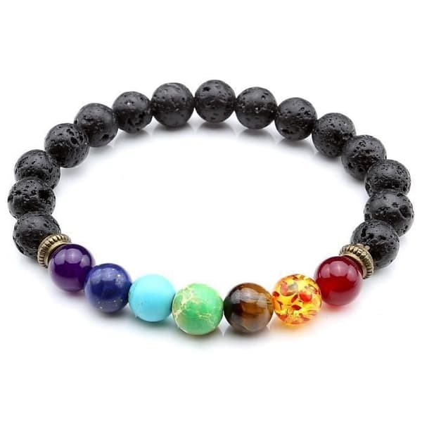 Armband dam Herr Tibetansk Stretch Elastisk 8mm 7 Chakra Lava Beads FS71CF