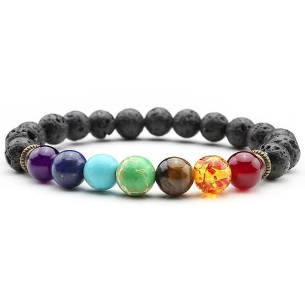 Armband dam Herr Tibetansk Stretch Elastisk 8mm 7 Chakra Lava Beads FS71CF