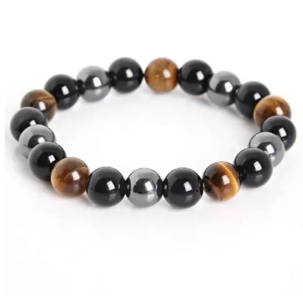 Kalavika Armband Dam Herr Kraftfullt skydd Tigeröga Hematit och Svart Obsidian 10 mm