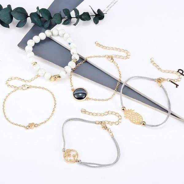 Armband - Branets - Set om 5 - Bohemian - Turkos - Legering
