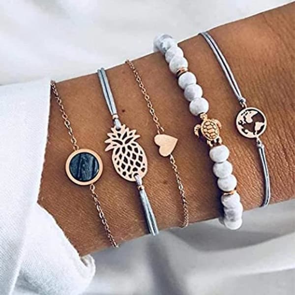 Armband - Branets - Set om 5 - Bohemian - Turkos - Legering