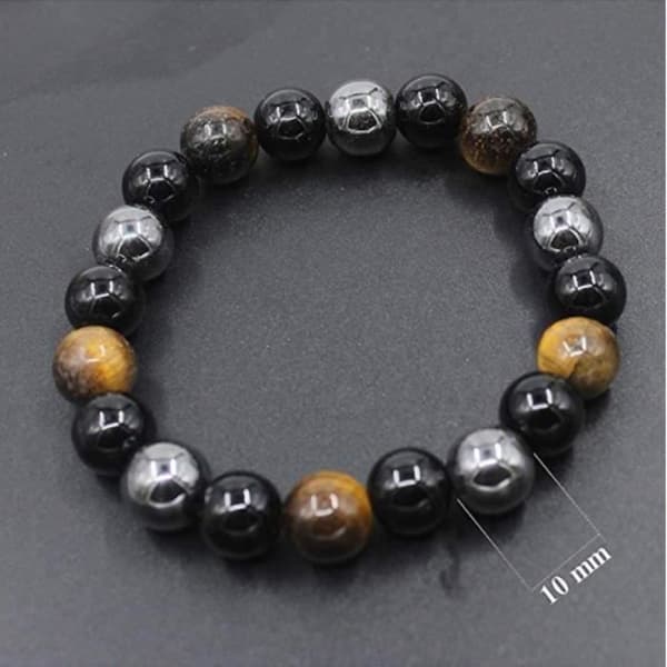 Armband - LBQ28 - Tiger Eye Trippelskydd - Hematit - Svart Obsidian - 10 mm