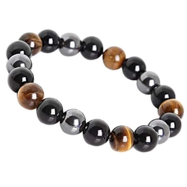 Armband - LBQ28 - Tiger Eye Trippelskydd - Hematit - Svart Obsidian - 10 mm