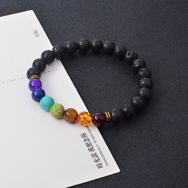 Armband - Br337 - Naturlig Agat - Lavasten - 8 mm - Färgstark energi