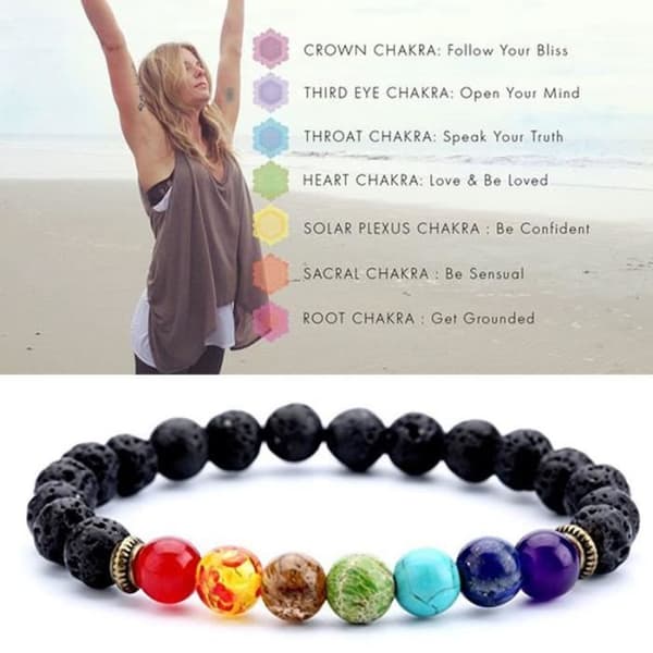 Mode Män Kvinnor Lava Stone Beads Färgglada Natursten Armband Stretchy Yoga Armband
