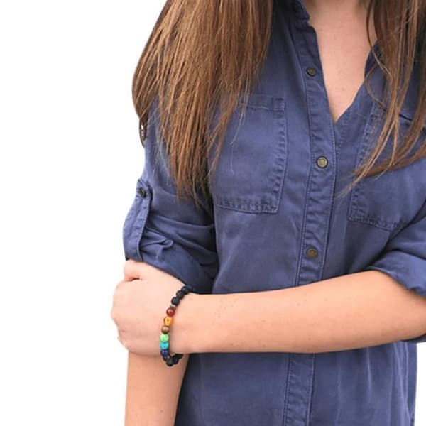 Mode Män Kvinnor Lava Stone Beads Färgglada Natursten Armband Stretchy Yoga Armband