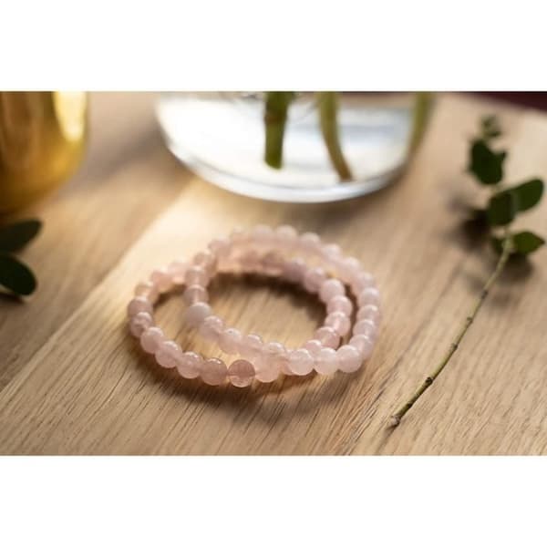 Love Armband i Natural Rose Quartz för kvinnor | 8 mm naturstenar | Juvel prydd med pärla | Andlig helande | Br