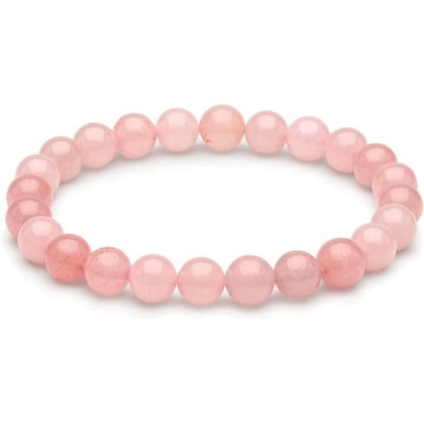 Love Armband i Natural Rose Quartz för kvinnor | 8 mm naturstenar | Juvel prydd med pärla | Andlig helande | Br