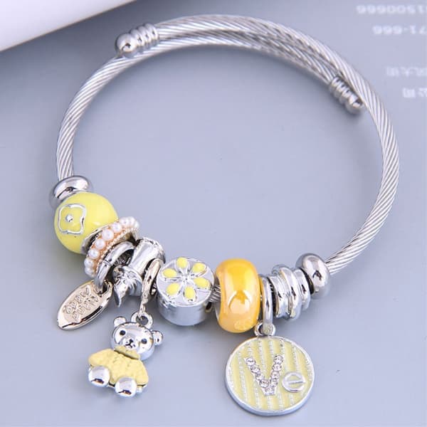 Bear Charm Armbånd med Rhinestone Dekor Justerbar Armbånd - Gul