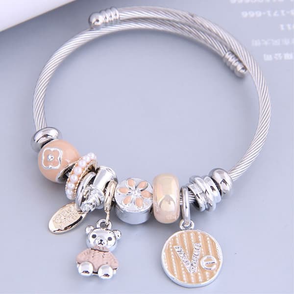Bear Charm Armbånd med Rhinestone Dekor Justerbar Armbånd - Kaffe
