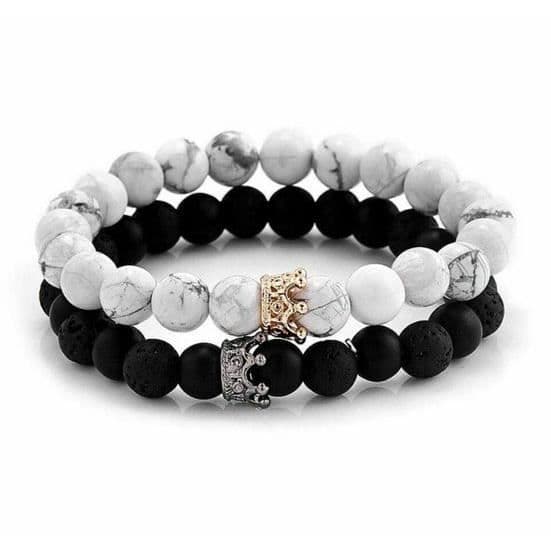 MAVURA Armbandsset »Partnerarmbandsset Kung och drottninghänge Pearl Crown Marble Look Älskarens gåva