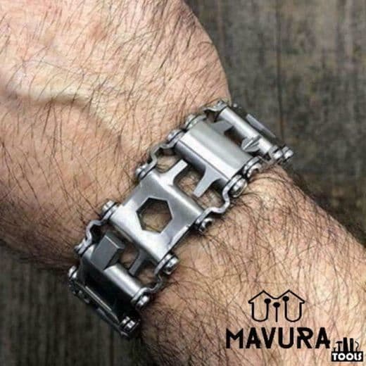 MAVURA armband » MAVURATools armband TreadMan rostfritt stål multiverktyg för män armband verktyg (29in1) silvergrå / presenten