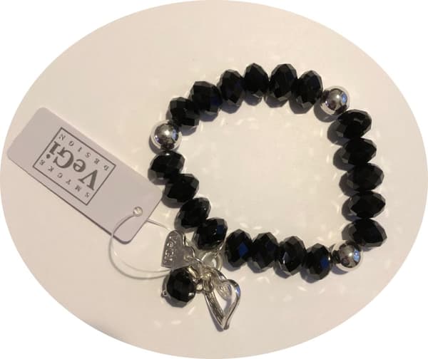 svart kristall rondeller elastisk armband