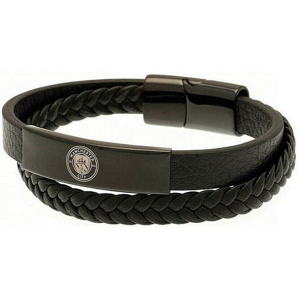 Manchester City FC Leather Crest Bracelet Black One Size