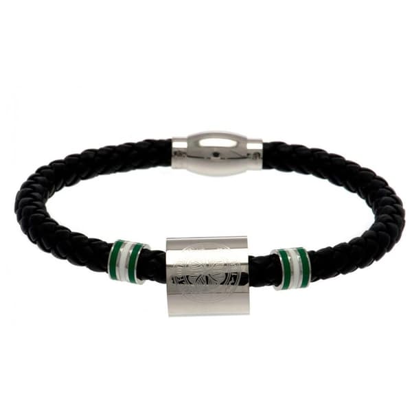Celtic FC Leather Ring Bracelet Black/Steel One Size
