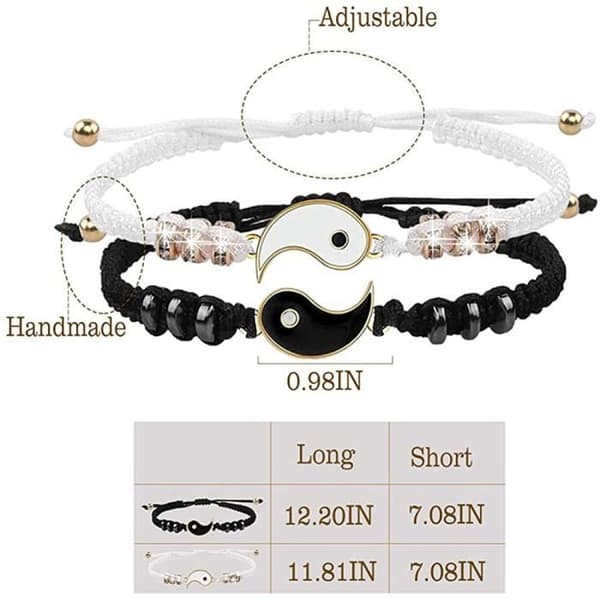 Bästa vän Armband för 2 Yin Yang Justerbart sladdarmband för BFF Vänskapsrelation Pojkvän Flickvän Present