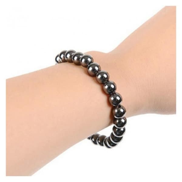 Armband av hematit - Kvinna - Diameter 6cm - Kulor 8mm - Elastisk - Fördelar med litoterapi