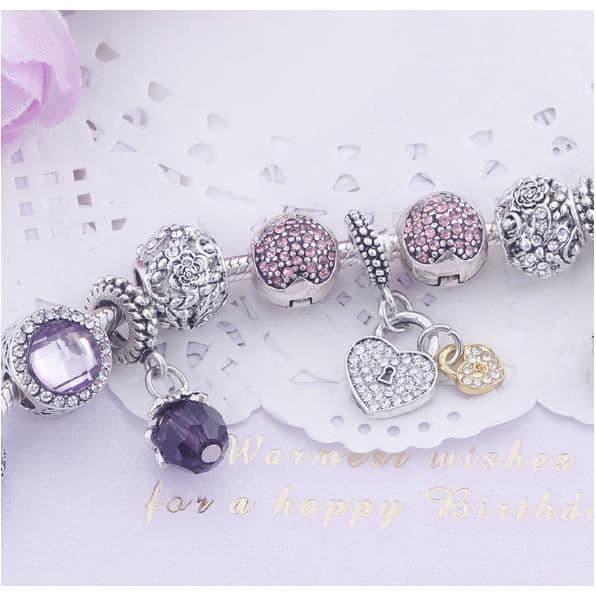 Damarmband - AOMOUR - CZ Clover - Silverpläterad - Grå och lila