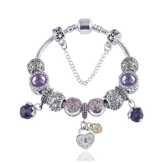 Damarmband - AOMOUR - CZ Clover - Silverpläterad - Grå och lila