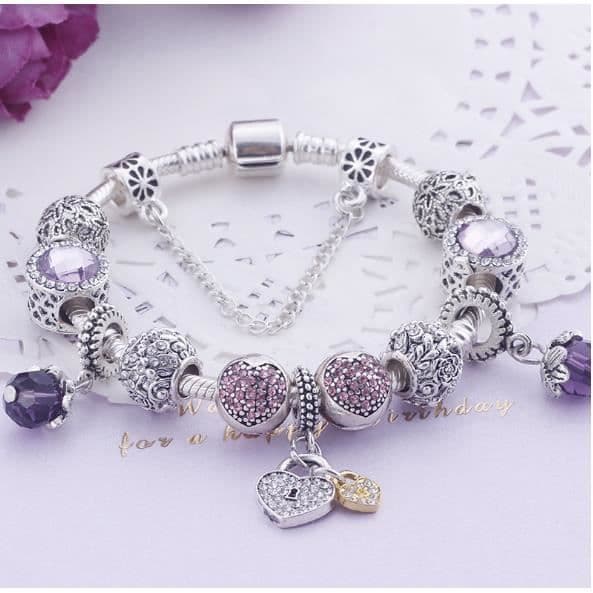 Damarmband - AOMOUR - CZ Clover - Silverpläterad - Grå och lila
