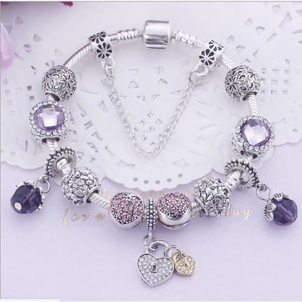 Damarmband - AOMOUR - CZ Clover - Silverpläterad - Grå och lila