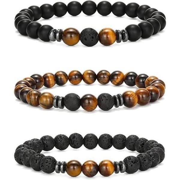 3 delar pärlarmband för män kvinnor -Naturstensarmband -Mode Elatics armband