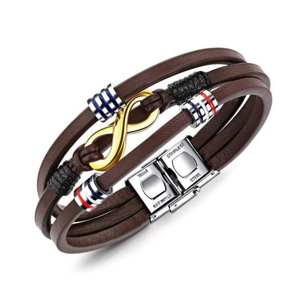 Vintage brunt stål titan läderarmband för män