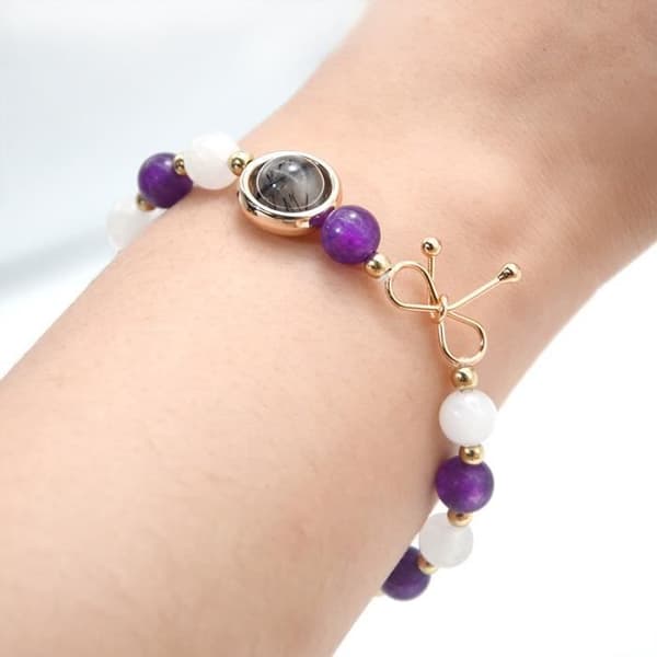 Armband - Kvinna - Ametist Månsten - 18 cm - 6 mm - Elegant och lycklig berlock