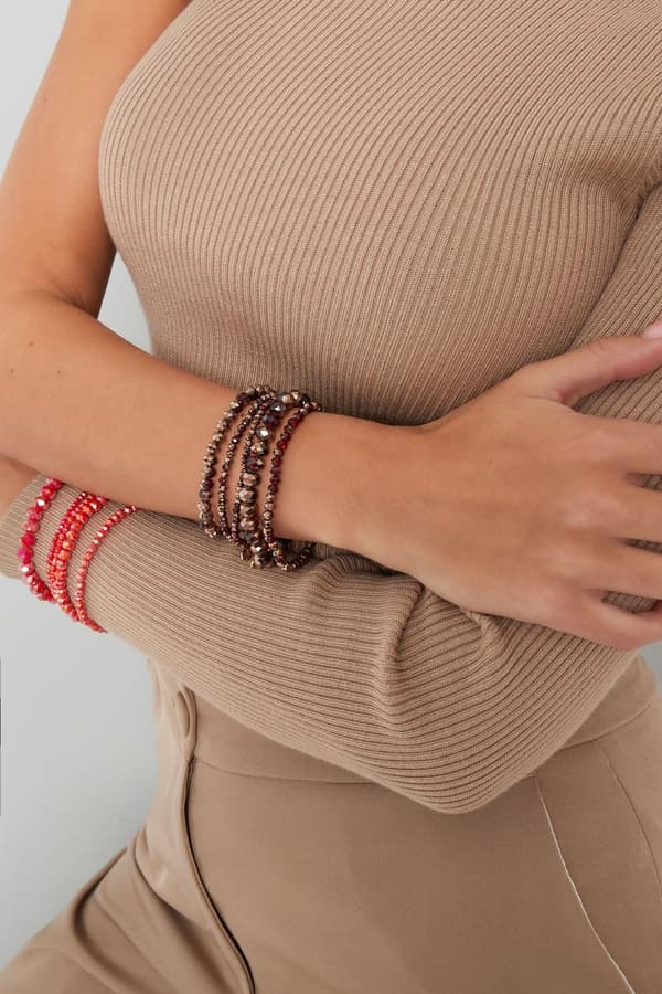 5 st Kristallarmband / Armband med Kristall - Orange-Röd Laxrosa