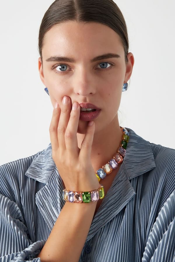 Glamour Guld Guldpläterat Armband med Glaspärlor - Fuchsia