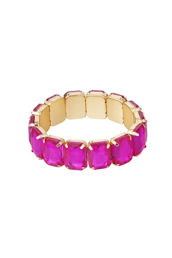 Glamour Guld Guldpläterat Armband med Glaspärlor - Fuchsia