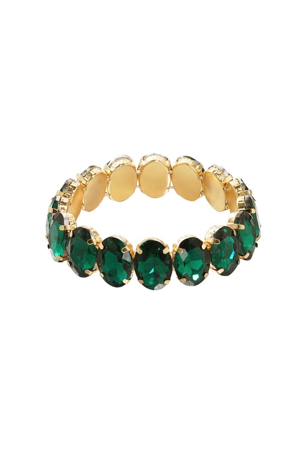 Statement Guldpläterat Armband med Ovala Glaspärlor - Mörk Grön