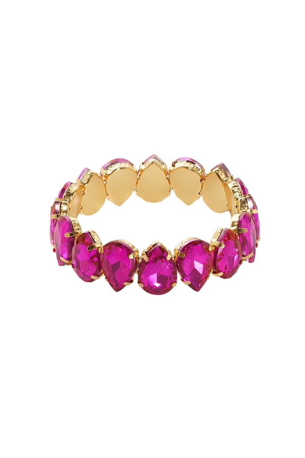 Statement Guldpläterat Armband med Stora Glaspärlor - Fuchsia