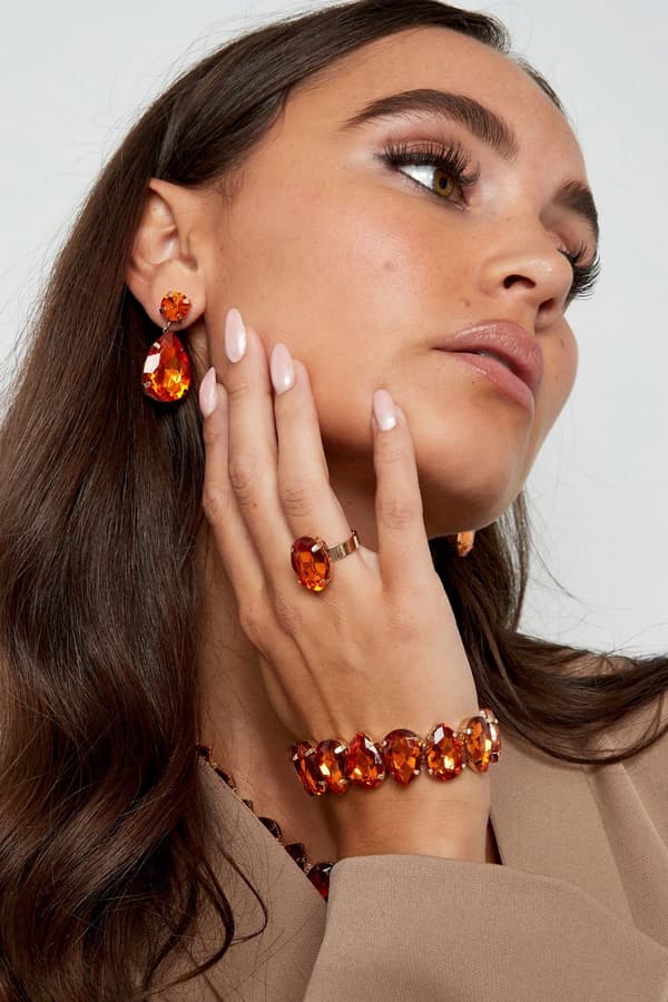 Statement Guldpläterat Armband med Stora Glaspärlor - Orange