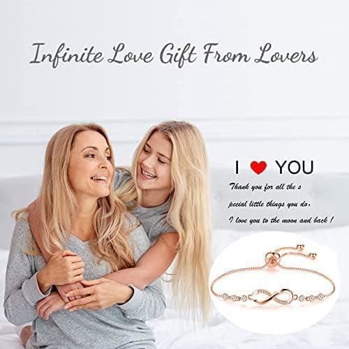 Damarmband, Infinity Heart Armband med Cubic Zirconia justerbart armband för födelsedagspresent, mors dag presentsmycken