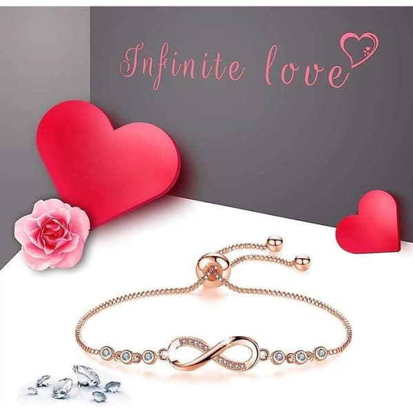 Damarmband, Infinity Heart Armband med Cubic Zirconia justerbart armband för födelsedagspresent, mors dag presentsmycken