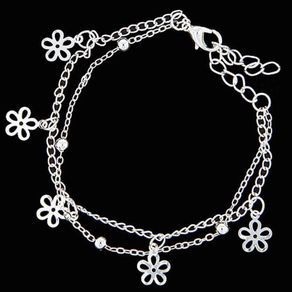 Sött Silver Armband - Dubbla Kedjor med Blommor & Silverkulor