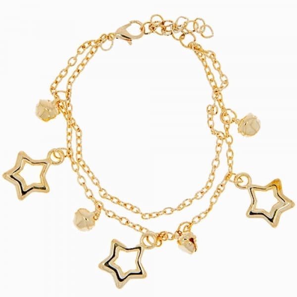 Sött Guld Armband - Dubbla Kedjor med Stjärnor & Bjällror