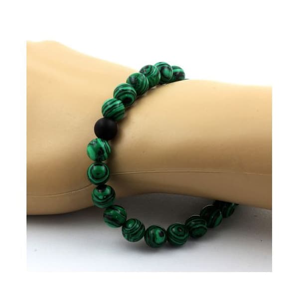 Armband - ABIJOUX - Malakit och svärt onyx - 8 mm pärlor - Längd 19-20 cm - Både för kvinnor och män
