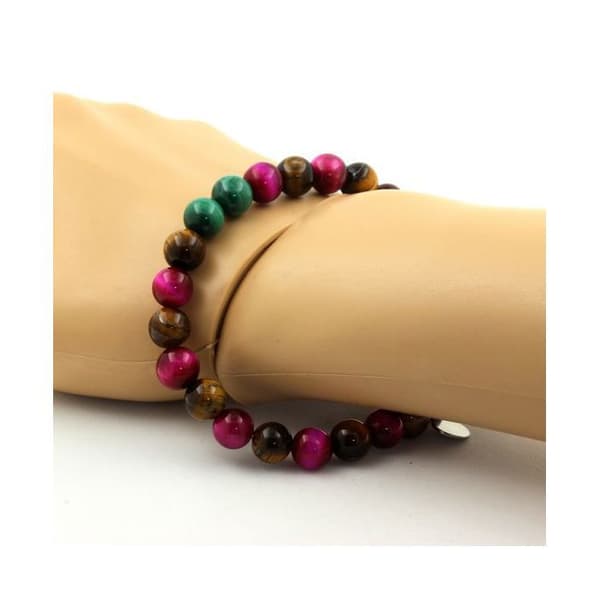 Stenar och mineraler. Congo Malachite Beads Armband + Tiger Eye + Tiger Eye Tillverkat i Frankrike.