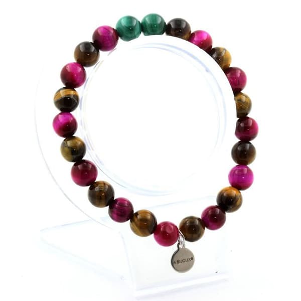 Stenar och mineraler. Congo Malachite Beads Armband + Tiger Eye + Tiger Eye Tillverkat i Frankrike.
