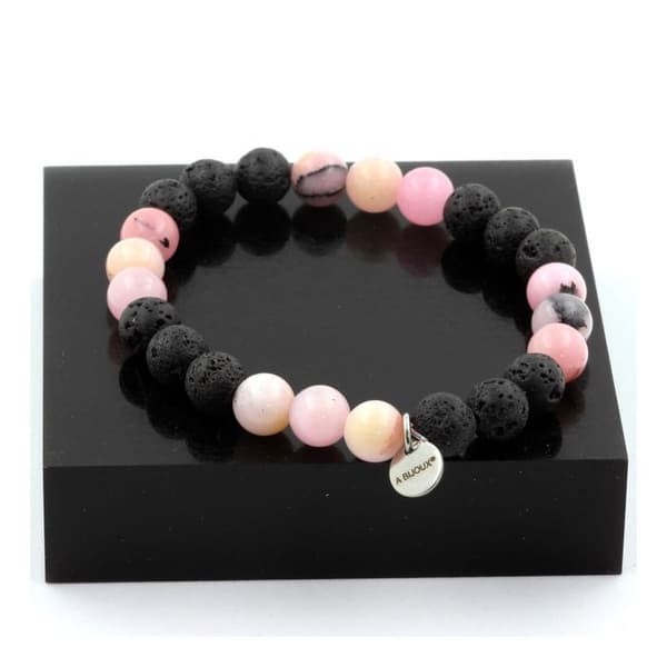 Armband - ABIJOUX - Rosenoppe + Lava - 8 mm - Längd 19-20 cm - Mixad