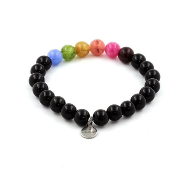 Armband - ABIJOUX - Multicolor Turmalin och Svart Agat - 8 mm - Längd 19-20 cm - Unisex