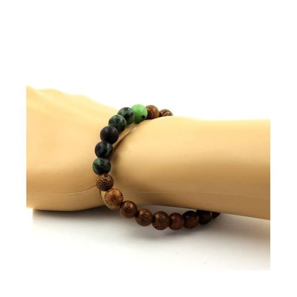 Armband - ABIJOUX - Epidot från Australien - Kulor 8 mm - Trä - Längd 19-20 cm