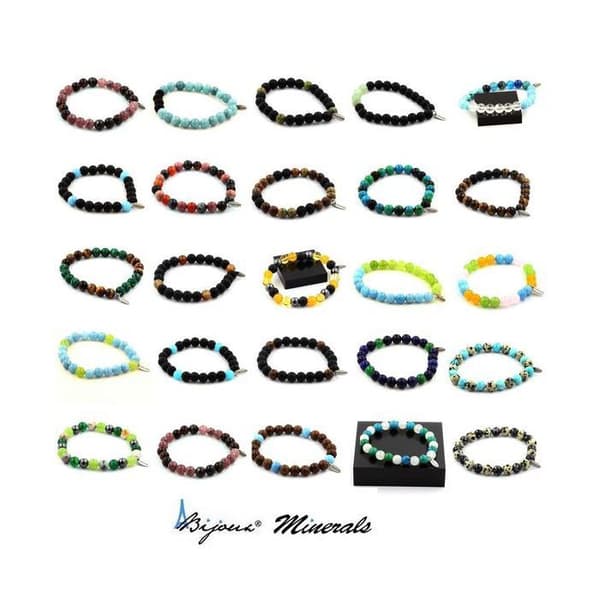 Armband - ABIJOUX - Tigeröga och svart Onyx - 8 mm - Längd 19-20 cm - Tillverkad i Frankrike