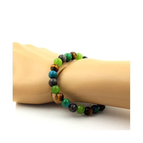 Stenar och mineraler. Armband Tiger Eye Beads + Labradorite + Chrysocolla + Peridot 8 Tillverkad i Frankrike.