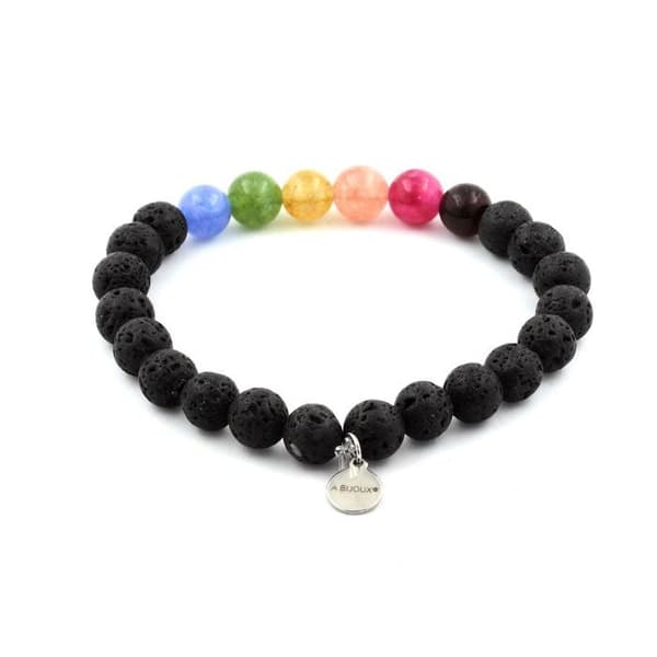 Armband - ABIJOUX - Flerfärgad turmalin och lava - 8mm - Längd 19-20cm - Tillverkad i Frankrike