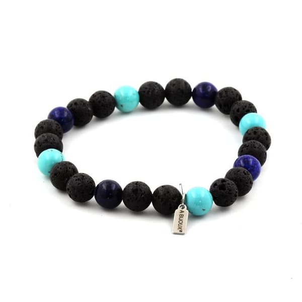 Stenar och mineraler. Lapis Lazuli + Turkos + Lava Beaded Armband 8 mm. Tillverkad i Frankrike.