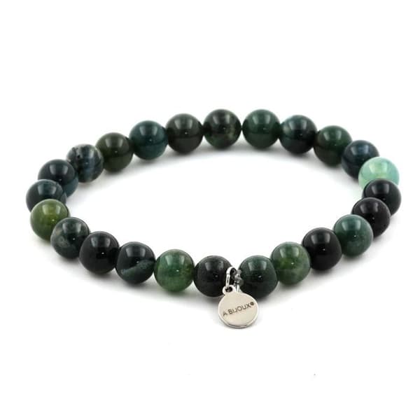 Armband i naturstenar - ABIJOUX - Mossaagat - 8 mm - Tillverkad i Frankrike - Längd 19-20 cm